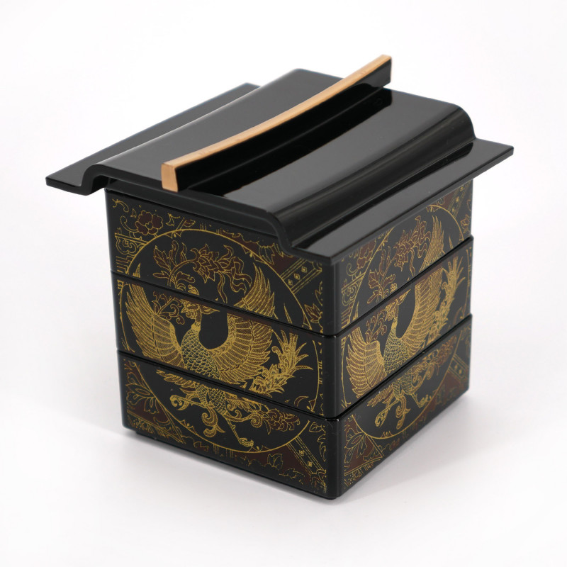 Scatola portaoggetti fenice a forma di carrello in resina nera giapponese, HOOH, 18x11x8.6cm