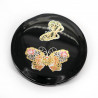 Specchio tascabile giapponese rotondo in resina nera con motivo a farfalla, CHO, 7cm