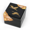 Caja de almacenamiento de resina negra japonesa con patrón de grúa japonesa, SHOKAKU, 8x8x6.5cm
