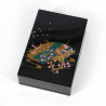 Boîte de rangement japonaise noire en résine motif éventail vague et branche de cerisier, HANAOHGI, 11x7.5x3.3cm
