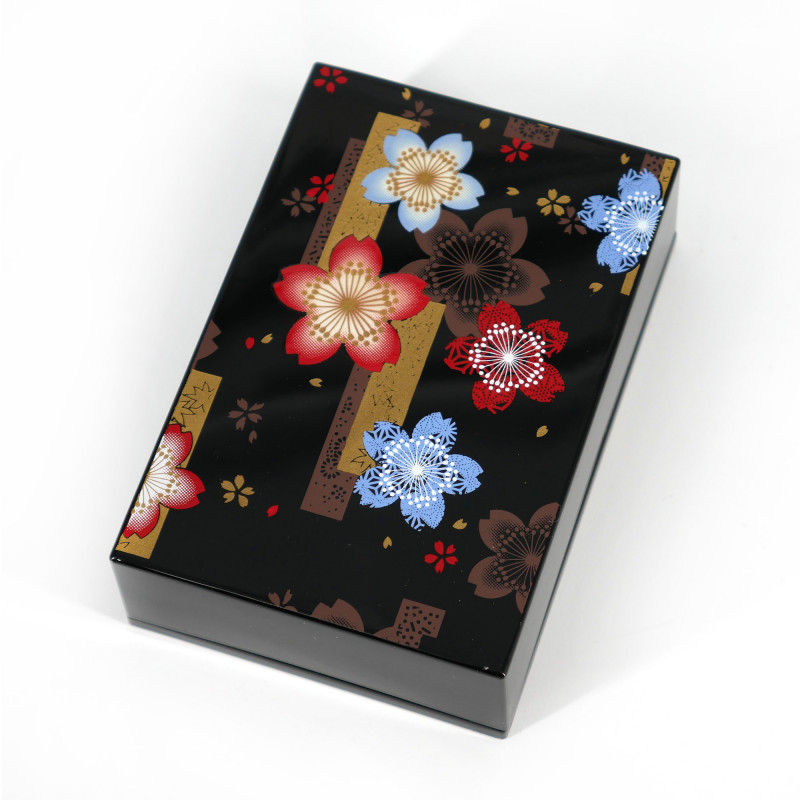 Caja de almacenamiento japonesa de resina negra con patrón de flor de cerezo, NOSHISAKURA, 11x7.5x3cm