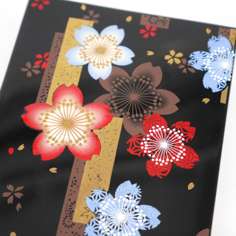 Boîte de rangement japonaise noire en résine motif fleurs de cerisier, NOSHISAKURA, 11x7.5x3cm
