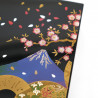 Scatola portaoggetti giapponese in resina nera con motivo a ventaglio in resina Monte Fuji e ciliegia, SENMENFUJI, 11x7.5x3cm