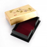 Scatola portaoggetti giapponese in resina dorata con motivo passero, HAOTOMUSUBI, 11.5x7.5x3.6cm
