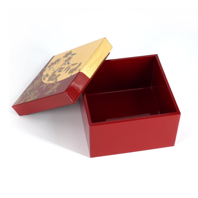 Japanische Aufbewahrungsbox in Rot und Gold aus Harz mit Kirschmuster, SAKURA, 10x10x7cm
