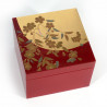 Scatola portaoggetti giapponese rossa e oro in resina motivo ciliegia, SAKURA, 10x10x7cm