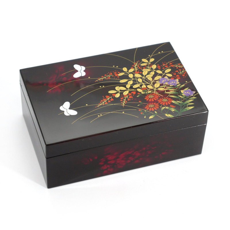 Boîte de rangement japonaise noire en résine motif papillons, MIYABINO, 13.4x8.9x5.2cm