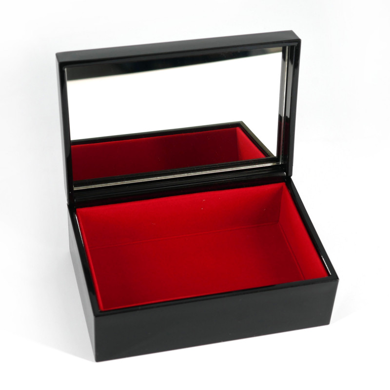 Japanische Aufbewahrungsbox in Schwarz und Gold aus japanischem Kranichflugmuster aus Harz, GAKAKU, 16,5x11,5x5,3cm