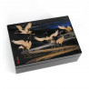 Boîte de rangement japonaise noire et or en résine motif envol grues japonaises, GAKAKU, 16.5x11.5x5.3cm