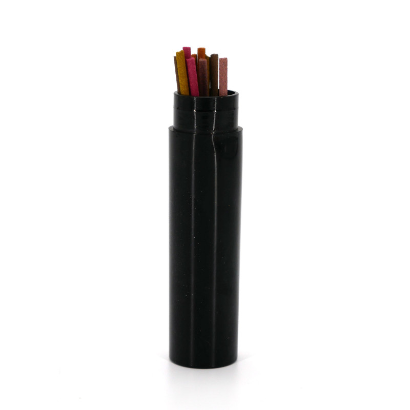Piccolo tubo portaoggetti in resina giapponese nera con motivo fenice, HOOH, 1.8x9cm