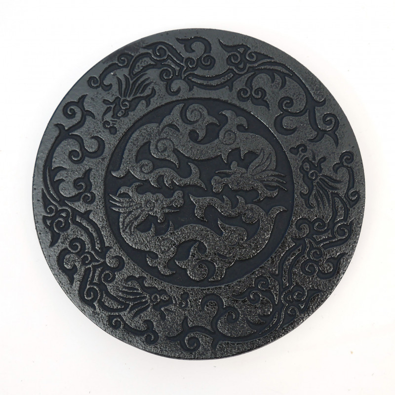 Sous-plat noir en fonte du Japon, RYU, dragon, 14cm
