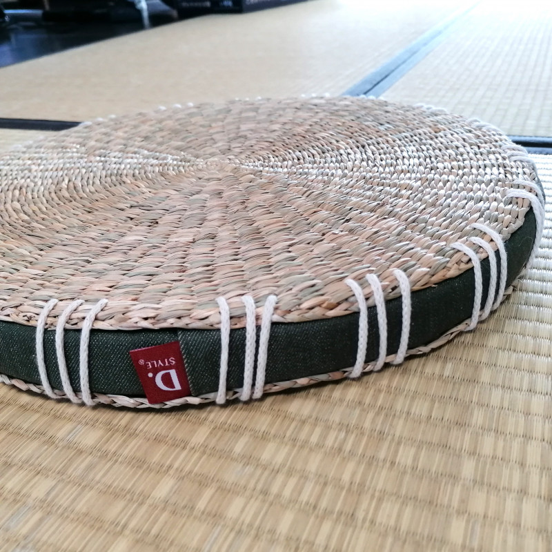 Japanese round cushion Zabuton in rice straw, KHAKI Ø40 x 3cm