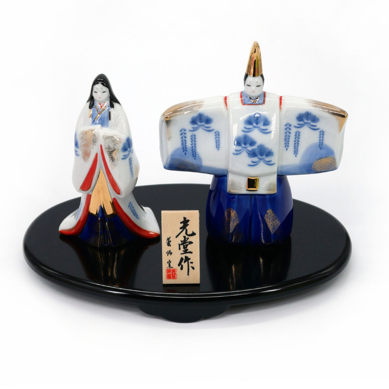 Escena que representa al Emperador y la Emperatriz de Japón en cerámica, TABEHINA, 14,5 cm