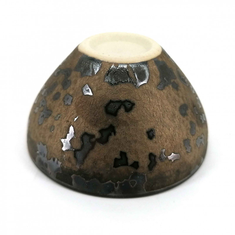 Taza de té de cerámica japonesa, marrón, interior efecto metalizado - METARIKKU