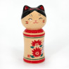 Chat poupée kokeshi en céramique, KIKU, 9 cm