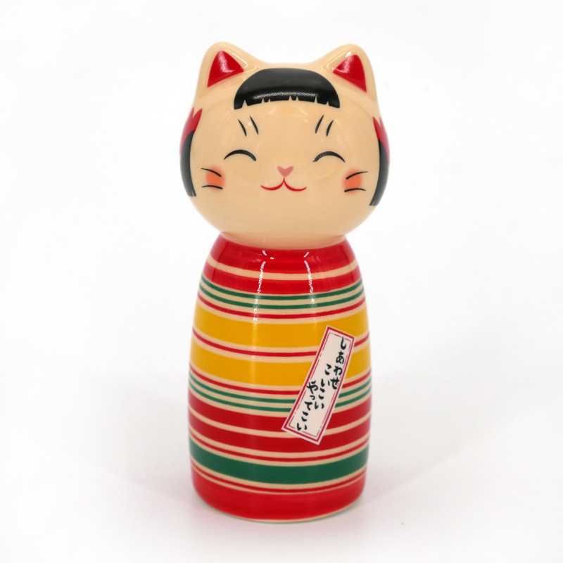 Ceramic kokeshi doll cat, ROKURO, 9 cm