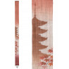 Tapiz japonés fino en cáñamo rosa anaranjado pintado a mano con patrón de pagoda de 5 pisos, GOJUNOTO AKI, 10x170cm