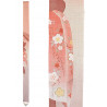 Fine tapisserie japonaise en chanvre rose peinte à la main motif geisha et ombrelle, DARARI, 10x170cm