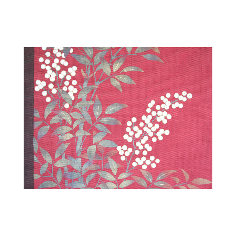 Tapiz de cáñamo rojo y morado pintado a mano con patrón de hojas y bayas, SHIRO NANTEN, 45x150cm