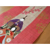 Tapiz de cáñamo rosa pintado a mano con flores de melocotón y patrón de muñecas imperiales, TANZAKU MOMOHINA, 45x120cm