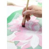 Tapiz de cáñamo beige pintado a mano con flor de loto y nenúfares, HASUMI NO ASA, 45x120cm 