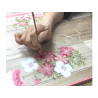 Fino tapiz japonés de cáñamo beige pintado a mano con estampado de flores cosmos, KOSUMOSU, 10x60cm