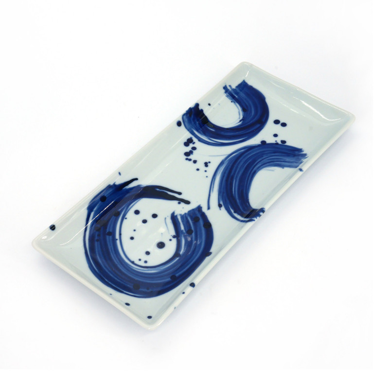 Japanese sushi plate, BURASHI, blue and white