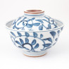 Japanische Keramikschale mit Deckel, TAKO KARAKUSHA, blau und weiß