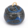 Japanische runde Tasse mit Keramikdeckel SEIRYU schwarze und blaue