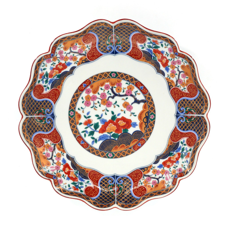 Grand plat avec motifs fleurs colorés en céramique, HANA