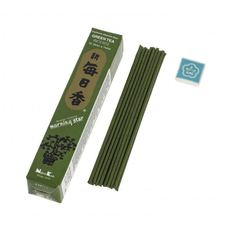 Caja de 50 varitas de incienso japonés, MORNINGSTAR, té verde