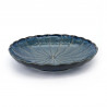 Japanese round ceramic plate in the shape of chrysanthemum, KIKU, dark blue