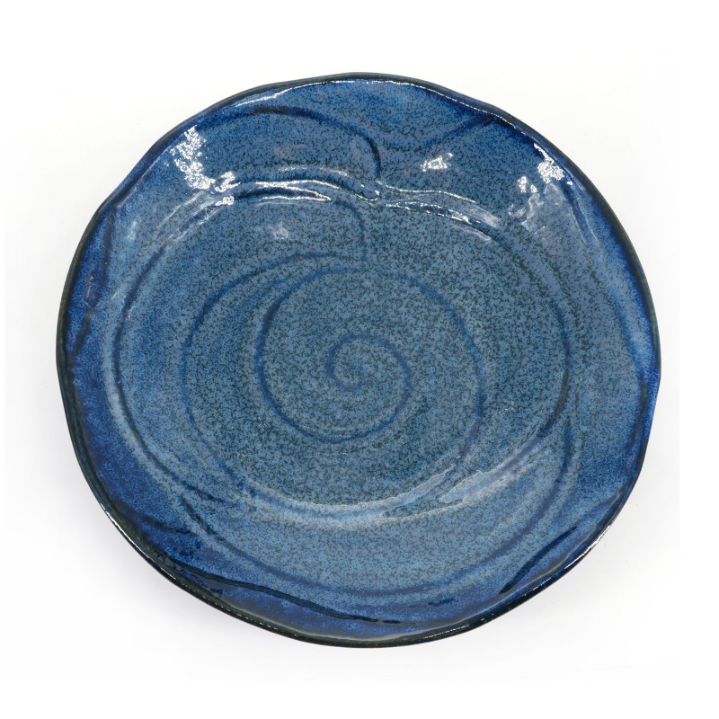 Petite assiette japonaise ronde en céramique, bleu foncé - JIMINA - 21cm