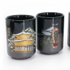 Set aus 4 japanischen Keramikbechern, traditionelle Monumente - JAPAN