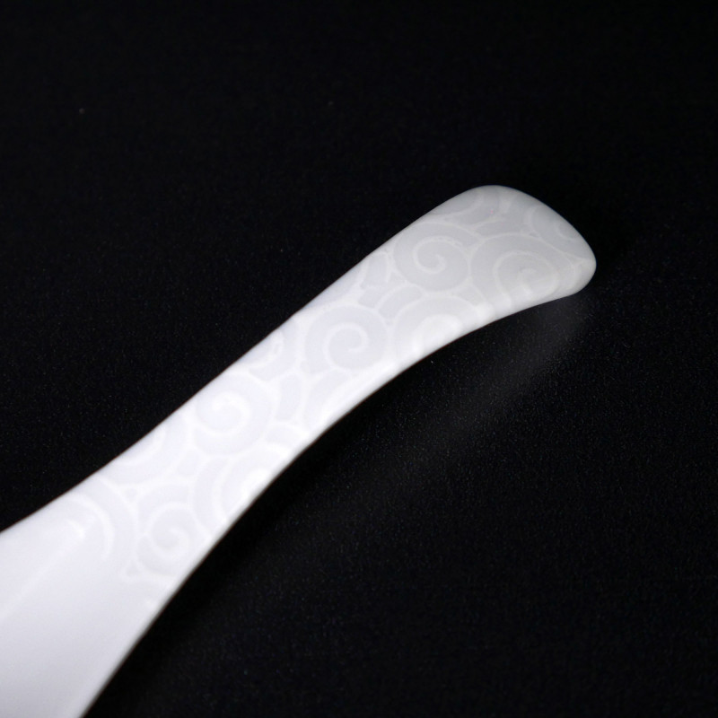 Japanese ceramic spoon, YUNAITEDDO, white with patterns