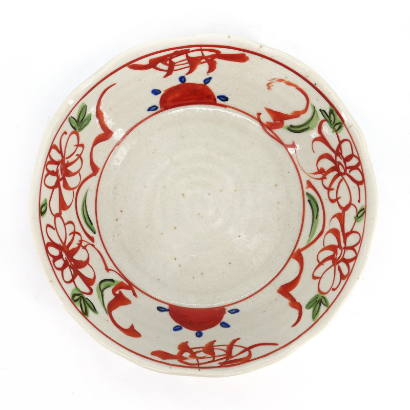 Japanese red, green and white ceramic soup bowl, SEKKEI