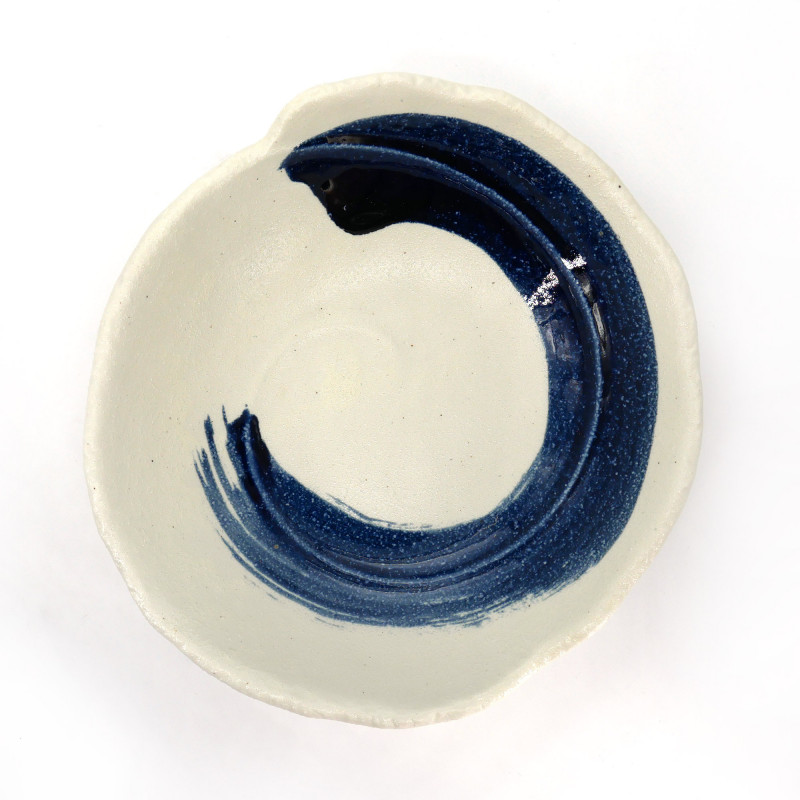 Plato hondo blanco japonés, KONSEKI, pincel azul