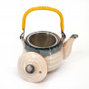 Japanese ceramic teapot with handle, KOTAI, cream color with blue drips