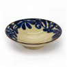 Bol à ramen japonais beige en céramique, SHITO, motif feuilles bleues