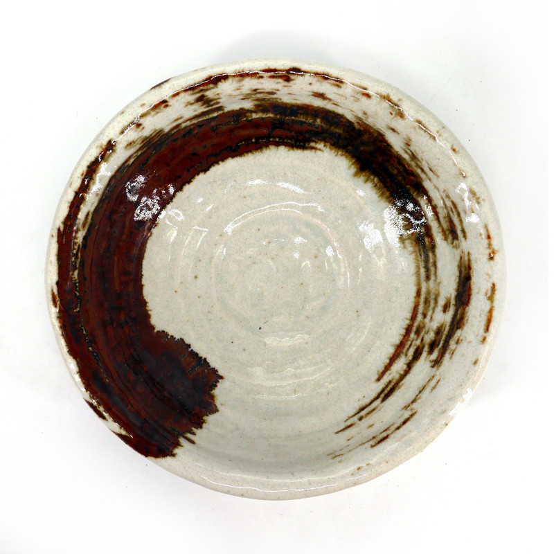 Japanese black soup plate, KONSEKI, white line and green drip