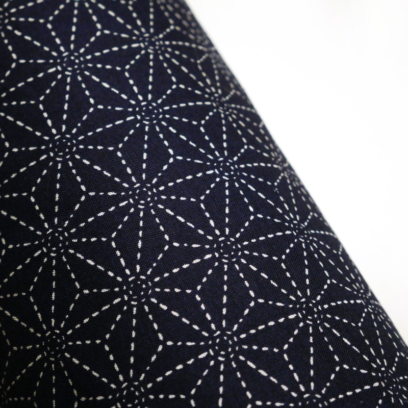 Sehr dunkelblauer japanischer Baumwollstoff, Asanoha-Muster, ASANOHA, hergestellt in Japan Breite 112 cm x 1m