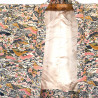 Haori japonais vintage beige, rose et bleu, motifs fleurs et montagnes, YAMA