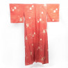 Kimono giapponese rosso vintage, motivi di mattoni e lanterne, RANTAN