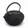 Japanese prestige cast iron round teapot with ceramic lid, CHÛSHIN KÔBÔ HIRATSUBO, Goldfish