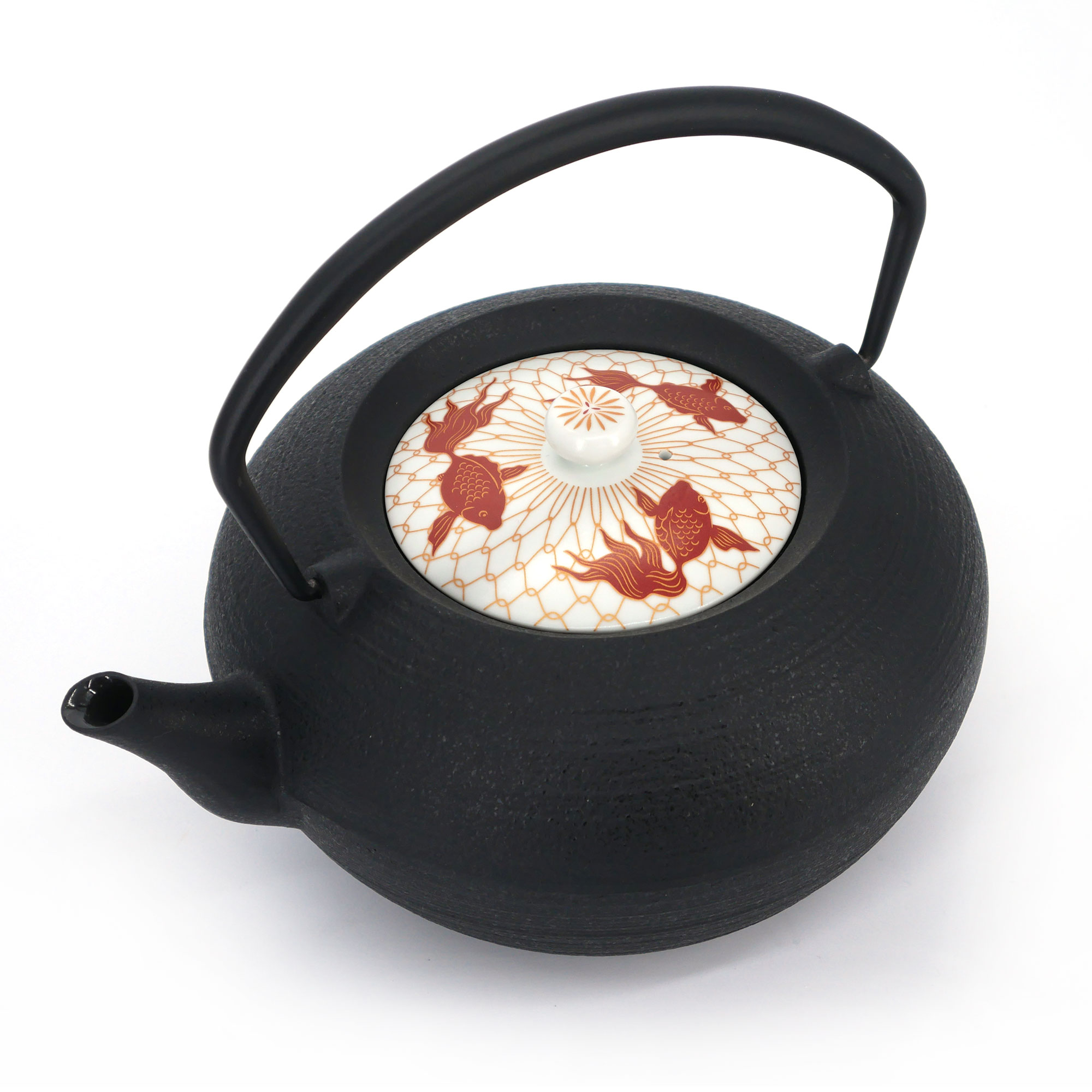 Gray and Gold Goldfish Japanese Iwachu Iron Teapot