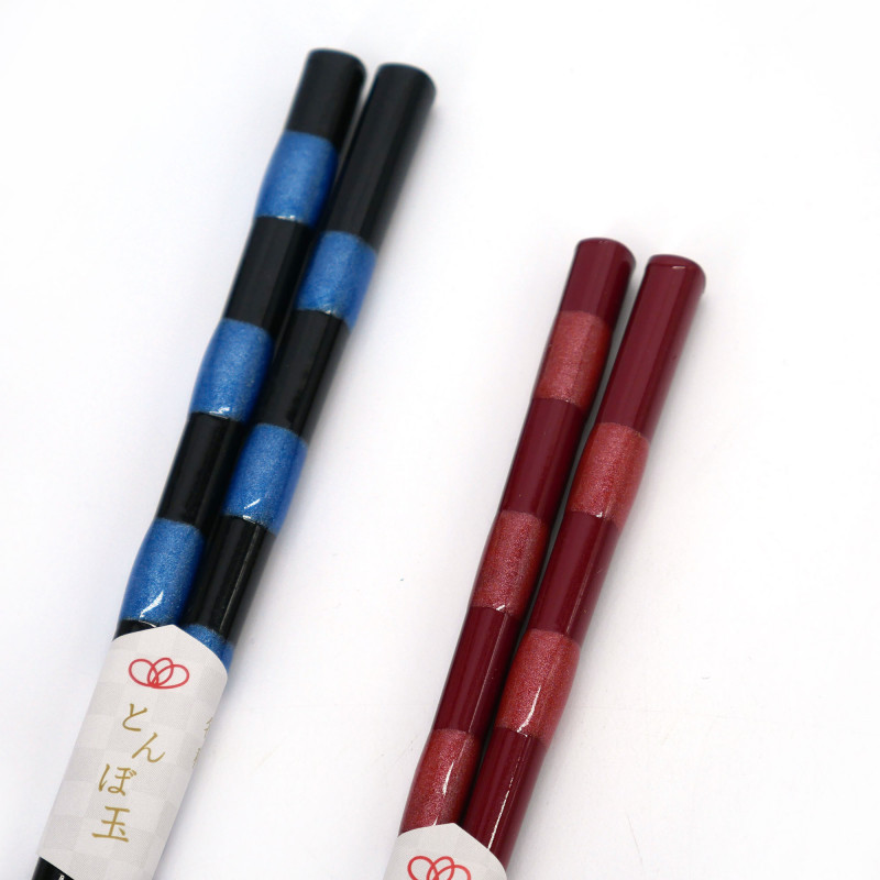 Coppia di bacchette giapponesi in legno naturale rosso o blu, WAKASA NURI ICHIBAN, 21 o 23 cm