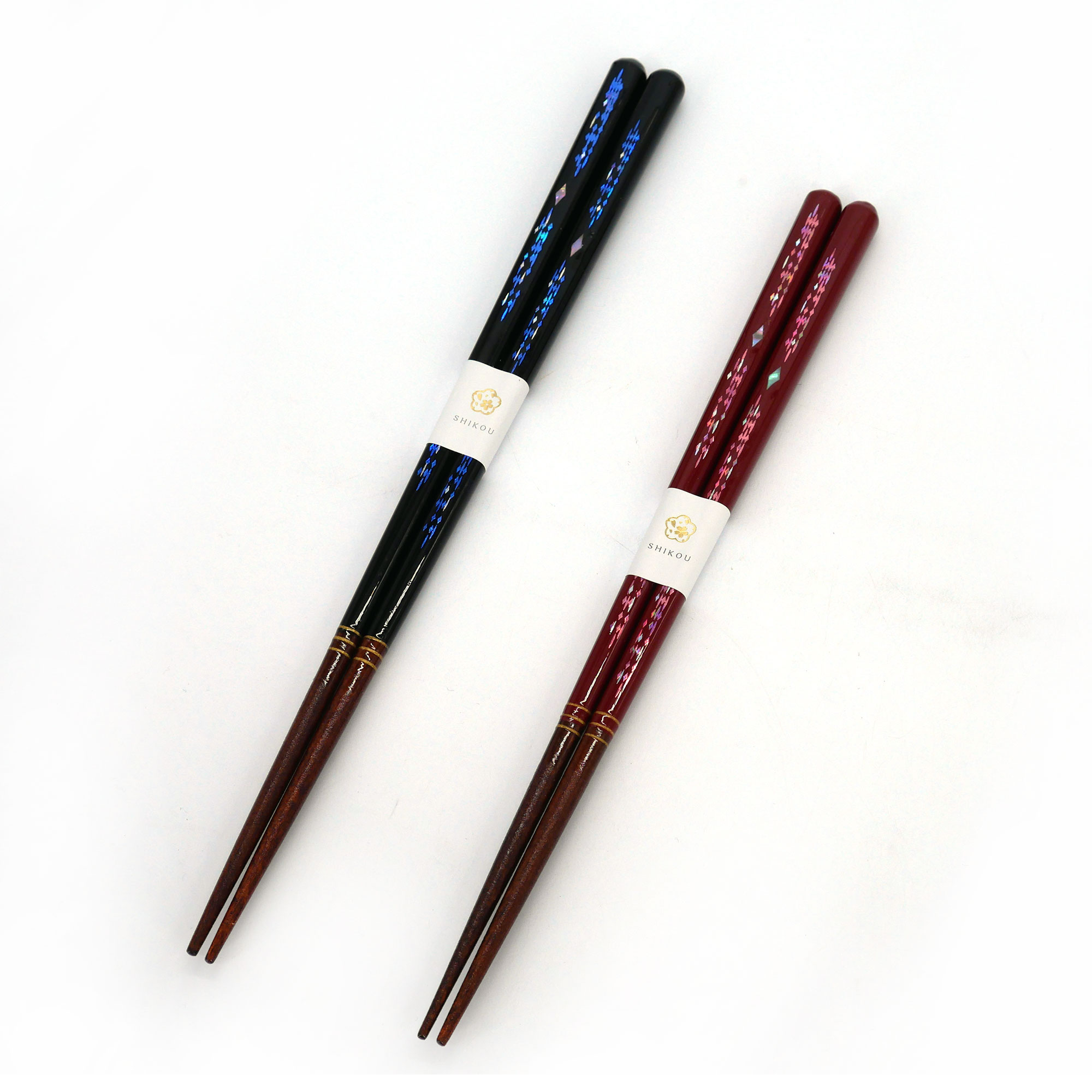 Paire de baguettes japonaises en bois naturel rouge ou bleue, WAKASA NURI  DAIYANA, 21 ou 23