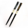 Pair of Japanese chopsticks in black natural wood with golden or silver dragon pattern, WAKASA NURI SEIRYU, 24 cm