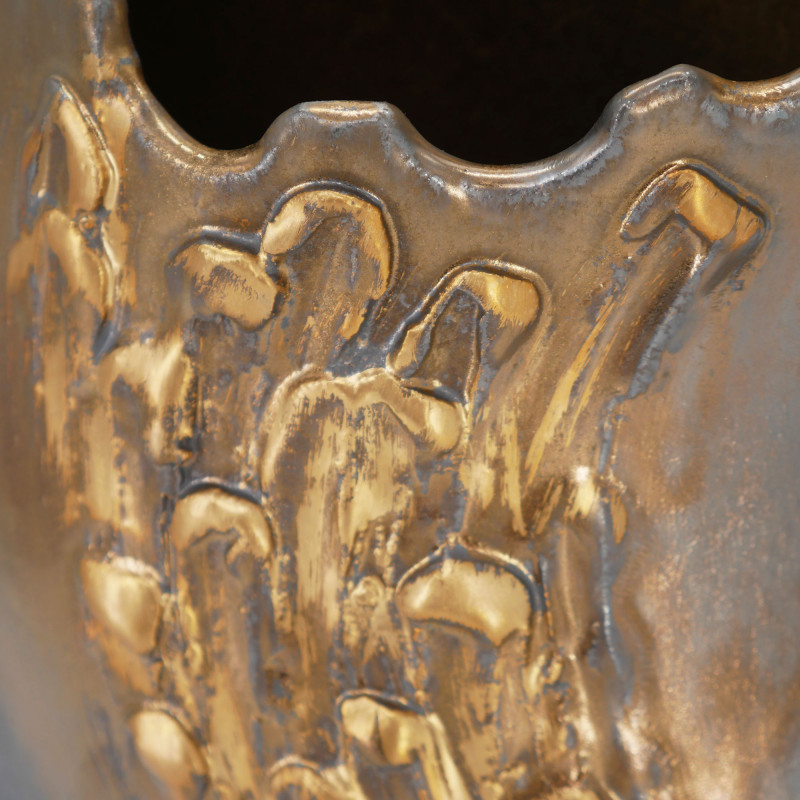 Grande vaso giapponese in ceramica Ikebana, marrone e oro, movimento a onda, SHIGARAKIYAKI