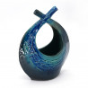 Japanische Ikebana-Vase aus Keramik, korbförmig, blau und schwarz, SHIGARAKIYAKI